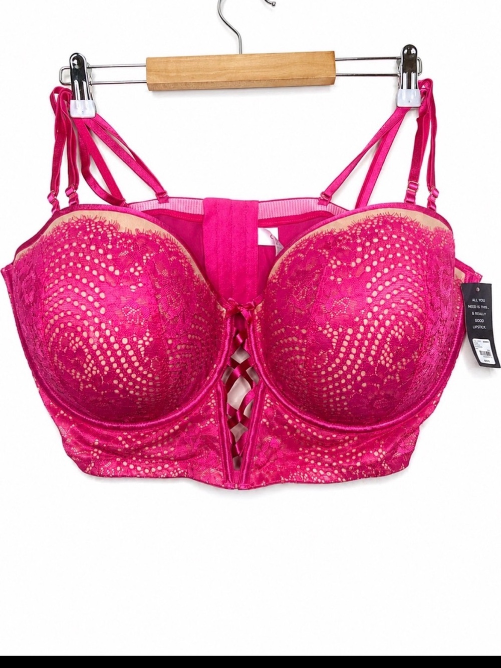 Cacique Lane Bryant 46DDD Seriously Sexy Longline Lace Bra Pink Fuchsia